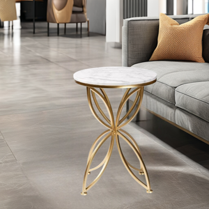 Modern Geometric Brass <b>Legs</b> Coffee <b>Table</b> with Flower-Shape Marble Top New Design for Living Room & Dining Metal Material - Product Image 1