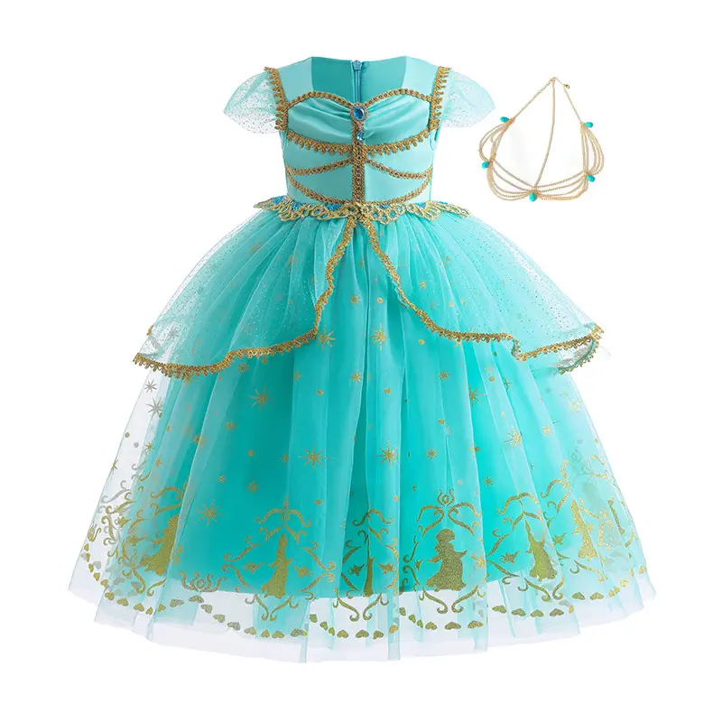 RTS Хэллоуин для ролевых игр От 3 до 8 лет девочек принцесса платье Принцесса Жасмин Детский костюм принцессы на голову цепь