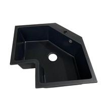Évier de cuisine en composite de quartz noir en forme de L, à cuve unique, en granit, à poser en surplomb/sous plan avec trop-plein