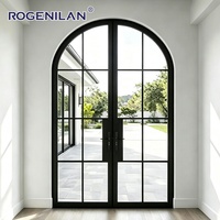 Puertas Batientes Dobles de Aluminio Ultra Estrechas Impermeables Rogenilan, Puerta Exterior de Cristal Simple para Casas