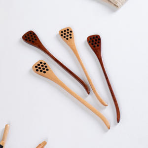 Juego de cubiertos de bambú: cuchara de madera con diseño de panal para café o bodas, vajilla portátil ideal para viajes. - Product Image 2