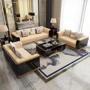 Новейший дизайн, итальянский стиль, высококачественный роскошный кожаный диван, деревянный диван, набор мебели для гостиной