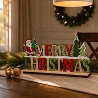 Décorations de Noël en bois personnalisées, luge en bois et figurines de dessin animé, articles de décoration de bureau, ambiance festive transfrontalière