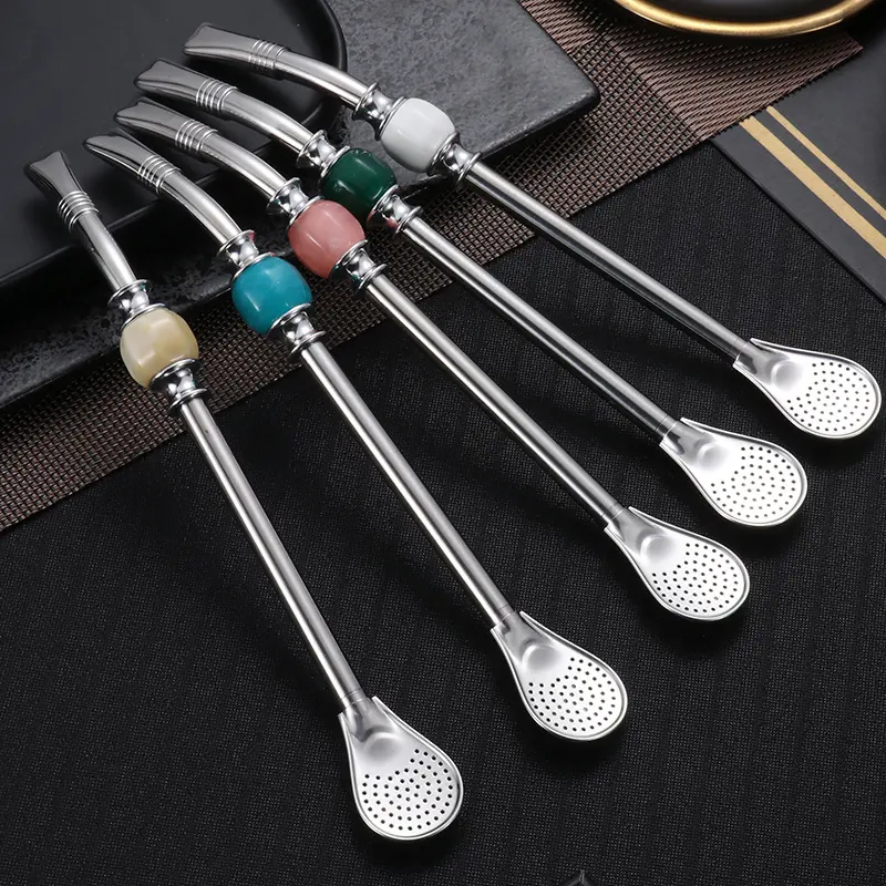 High Quality Metal Straws 304 Stainless Steel Detachable Yerba Mate Straw Drinking Straws Spoon with Brush Gift Box