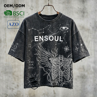 Säuregewaschenes Distressed Oversized Boxy Fit 100% Baumwolle Schwergewichts-T-Shirt mit individuellem Digitaldruck Gothic Streetwear T-Shirt Herren OEM