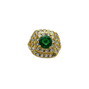 Bague tendance en acier inoxydable 316L plaqué or PVD avec accent de pierre verte et diamant, design carré - Product Image 2