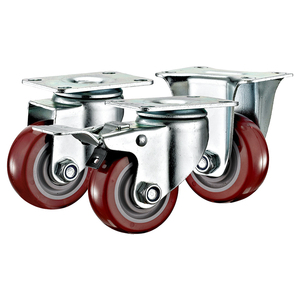 Plaque supérieure de 3 4 5 pouces Roulette à usage moyen Roue rouge en PU/polyuréthane Roues pivotantes pour chariot à main industriel avec roulettes de frein - Product Image 2