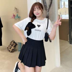 Kingkids T-shirt d'été ample à manches courtes pour femme en jersey de coton imprimé cœur noir N7961 - Product Image 2