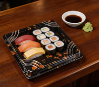 Bingo Hoge Kwaliteit Wegwerp Voedselveilige PET Materiaal Vierkante Gouden Blad Sushi Box Deksel Voedselverpakking voor Snack Sandwich Afhaalmaaltijden