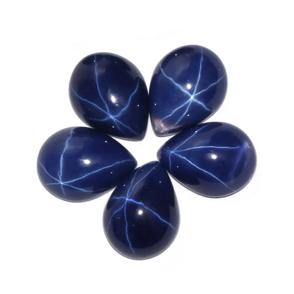 Batu permata longgar, potongan pir 34 # Starlight biru safir Corundum batu permata sintetis pir Cabochon bintang safir
