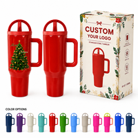 Gobelet isotherme personnalisé de 40 oz à double paroi en acier inoxydable 304, anti-fuite, avec poignée, paille et couvercle, idéal pour les cadeaux de Noël