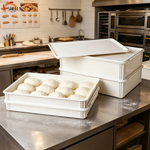 Boîte de stockage de pâte empilable moderne en <span class=keywords><strong>plastique</strong></span> PP blanc de qualité alimentaire avec couvercle, taille 30x40, pour boulangerie et pizzeria, boîte de levage de pâte - Product Image 2