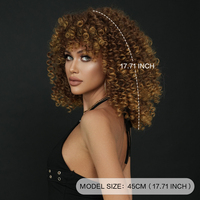 Perruque Afro Bouclée Longue de 18 Pouces avec Frange pour Femmes Noires, Perruque Complète Synthétique Afro Cheveux Crépus Bouclés Ombre Châtain Blond