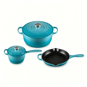 Juego de 5 piezas de utensilios de cocina de hierro fundido esmaltado rojo, antiadherente, con <span class=keywords><strong>cacerola</strong></span>, <span class=keywords><strong>horno</strong></span> holandés, sartén y olla para inducción, para cocina profesional - Product Image 4