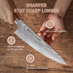 Ensemble de couteaux de cuisine de haute qualité, <span class=keywords><strong>couteau</strong></span> damas AUS-10V noyau en acier 67 couches ensemble de couteaux à lame avec manche en bois d'olive - Product Image 2