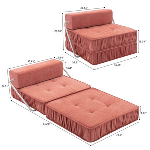 Orange Modern Metal Frame Folding <b>Sofa</b> Futon <b>Sleeper</b> Chair & Convertible Floor Couch Sleeping Mattress for Living Room Hotel Use - Product Image 2