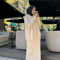 W-107 Nouvelle collection printemps-automne : Ensemble polyvalent Abaya tricoté à capuche, couleur unie, doux et respirant pour femmes musulmanes