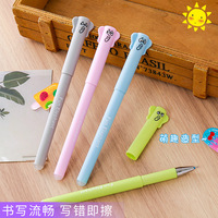 Stylo gel effaçable 0,5 mm, design créatif d'éléphant de dessin animé, outil d'écriture en plastique pour étudiants, logo personnalisé imprimé UV, bleu/rose/vert/gris