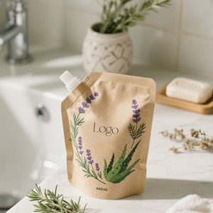 Custom Printed Kraft Paper Eco Friendly <b>Biodegradable</b> Liquid Stand Pouch Liquid Body Oil Lotion Hand Cream Shampoo <b>Packaging</b> - Product Image 3