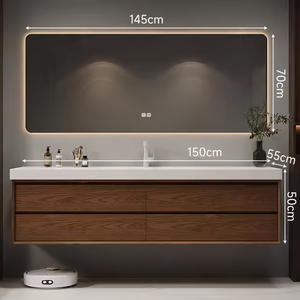 <span class=keywords><strong>Meuble</strong></span>-lavabo mural Guanda en <span class=keywords><strong>bois</strong></span> <span class=keywords><strong>massif</strong></span> vintage sur mesure, 70-200 <span class=keywords><strong>cm</strong></span>, en noyer, durable et facile à nettoyer, vente en gros - Product Image 6