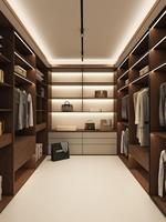 Dressing ouvert sur mesure, armoire ouverte moderne de luxe avec système d'éclairage LED pour villa et appartement