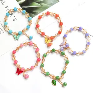 Y2K Style Beads Charm Bracelet Butterfly Colorful Crystal Butterfly Pendant Bracelet Simulation Jade Crystal Crack Bracelet