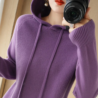 Pull tricoté à manches longues pour femme, style coréen, nouvelle collection printemps-automne, avec capuche, motif simple et coloré sur le devant, coupe ample