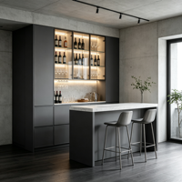 Meuble Bar à Vin Personnalisé avec Vitrine en Verre, Éclairage LED pour Verres à Pied, Éclairage Sous Meuble, Unité de Bar Crème, OEM ODM