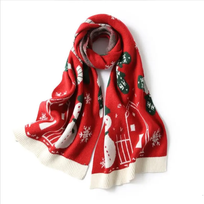 新しいスタイルの人気のクリスマススカーフクリスマス雪だるまニットクリスマススカーフ冬のスカーフ
