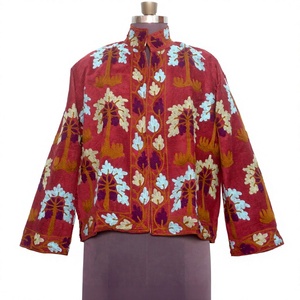 ART&ART Indian Embroidered Cotton Quilted Cotrise <b>Jacket</b> Women <b>Summer</b> Boho Style Full Sleeves Stand Collar Breathable - Product Image 1