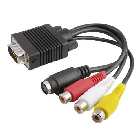 Kabel komponen VGA ke RCA, kabel adaptor AV komputer PC RCA 3 RCA, kabel VGA ke TV s-video 3