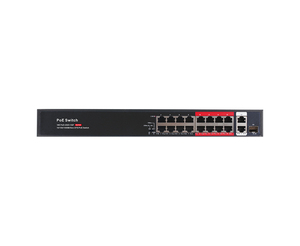 Switch PoE 24V avec 16 ports PoE 10/100M + 2 ports RJ45 Uplink 10/100/1000M + 1 port SFP Fibre 1000M pour CCTV - Product Image 2