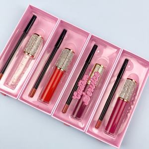 Toptan dudak gömlekleri Lipgloss kozmetik 2 in 1 kiti uzun ömürlü Vegan mat Glitter özel etiket Lipliner ruj seti - Product Image 4