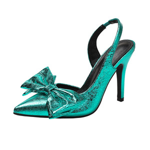 Sandalias de tacón ultraalto doradas para mujer, con lazo, tira de diamantes, destalonadas, huecas, puntiagudas, elegantes, para fiesta, de verano - Product Image 6