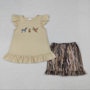 Conjuntos de Ropa de Caza Corta para Bebés, Niños y Niñas, con Estampado de Perros, Patos y Ciervos, Color Verde Oliva - Product Image 3