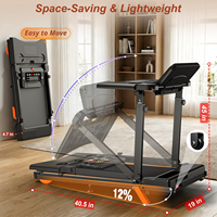 Tapis de course électrique 4-en-1 pliable avec accoudoirs et fonction bureau, idéal pour la maison et le bureau, avec inclinaison télécommandée