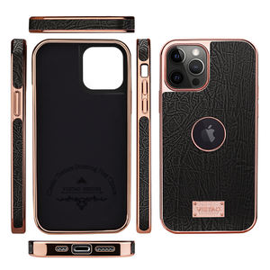 Custodia per cellulare con <span class=keywords><strong>Cover</strong></span> posteriore in pelle <span class=keywords><strong>nera</strong></span> con grana di bambù con cornice elettrolitica per <span class=keywords><strong>iphone</strong></span> serie <span class=keywords><strong>11</strong></span> e 12 - Product Image 6