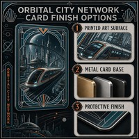 Tarjetas Coleccionables de Metal Personalizadas, Diseño Orbital City Network, Impresión HD en Acero Inoxidable, para Coleccionistas de TCG y Regalo de Ciencia Ficción