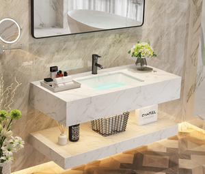 Floating Bathroom Vanity Unit with Double Basin Quartz <strong>Worktop</strong> - Product Image 4