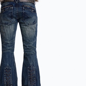 Fabricant de vêtements sur mesure, jeans bleus à lacets pour hommes, jeans déchirés, réparés, effet usé, coupe bootcut - Product Image 4