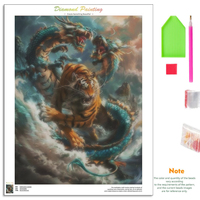 Peinture Diamant Chenistory Dragon Tigre, Décoration Murale Salon, Kits d'Art Diamant Animaux, Peinture Murale Abstraite Ronde Complète