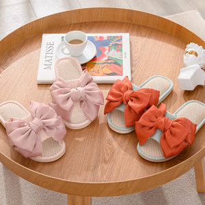 Wholesale New Fashionable Silk Bow Cotton Linen <b>slippers</b> Indoor and Outdoor Wear pink Plush <b>Slipper</b> - Product Image 4