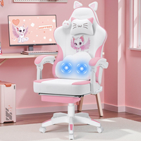Chaise de bureau ergonomique avec oreilles de chat, coussin lombaire en forme de patte de chat, violet et blanc, pour le gaming