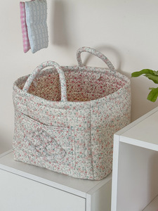 Panier à collation pliable léger en coton floral, panier de rangement à imprimé floral doux pour panier à linge, sac de courses pliable - Product Image 5