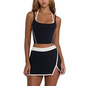 KY网球衫松紧中腰腰带对比饰边内置短裤前分体柔软主动迷你短裙 - Product Image 1
