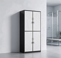 Armoire de rangement métallique à 4 portes et deux niveaux, noir et blanc, avec serrure à clé séparée, pour vestiaire d'usine et salle de sport