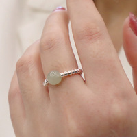 Handgemachter Ring Natürliche Hetian Jade Perlen 925 Sterling Silber Perlen verblassen nicht elastischen Ring