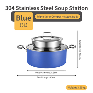 หม้อซุปสองชั้นฉนวนกันความร้อนสีฟ้าสำหรับโรงแรมทันสมัยบุฟเฟต์ร้านอาหารการจัดเลี้ยงอาหารทะเลเครื่องครัวอุ่นอาหาร - Product Image 5