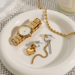 Pendientes al por mayor, asimétricos, de acero inoxidable 316L, chapados en oro de 14k y 18k, joyería fina, pendientes de cadena colgantes de moda para mujer - Product Image 2