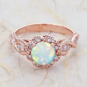 瑞刚2022新款时尚珠宝精致蛋白石手指玫瑰彩色水晶锆石戒指订婚婚礼